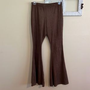 Suede Brown Bell Bottom Pants